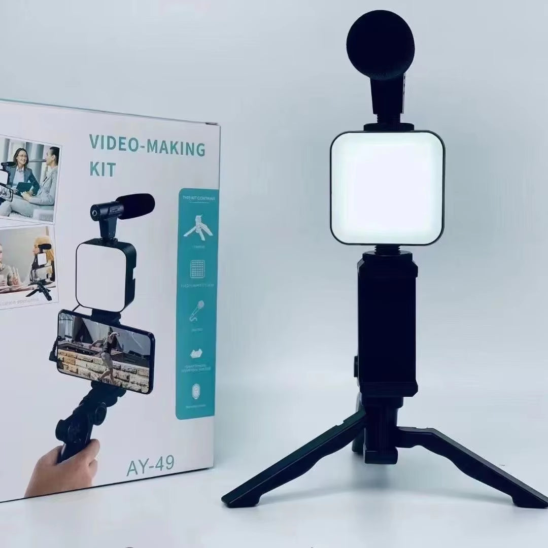 Smartphone Vlogging Kit with Tripod Phone Holder Mini Microphone LED Fill Light Starter for Tiktok Live Stream Video Youtube