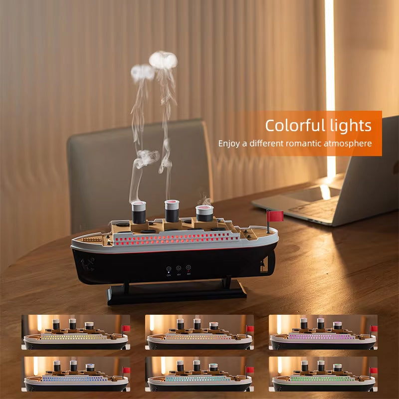 Titanic Ship Model Decoration Air Humidifier 250Ml Essential Oil Diffuser Jellyfish Smoke Ring Spray Aroma Diffuser for Home