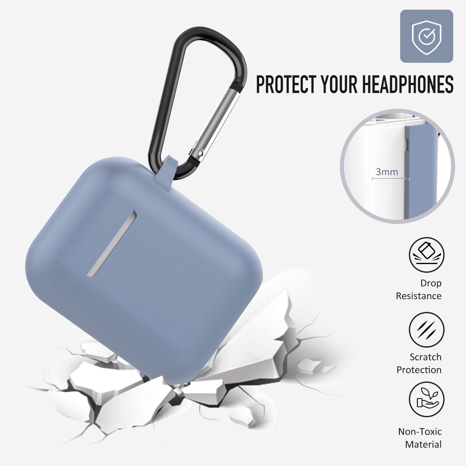 Protective Silicone Case with Keychain for Apple Airpods 1 & 2 (Front LED Not Visible) Alaskan Blue