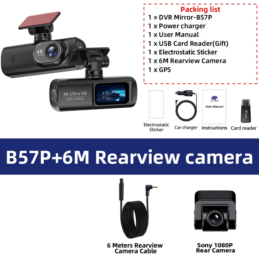 Dashcam 4K GPS WIFI Front and Rear 3 Channel Car Dvr Dash Cam Usb 2 Camera Video Recorder Black Box Auto Systems Smart