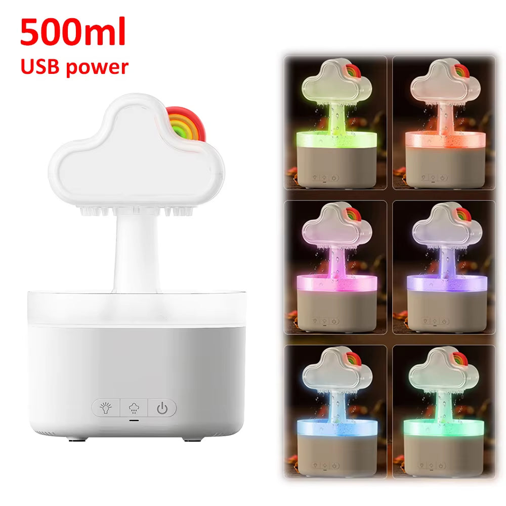 Mushroom Air Humidifier Rain Cloud Night Light Smell Distributor Water Drops Sounds Diffuser Calming Relax Aromatherapy Lamp