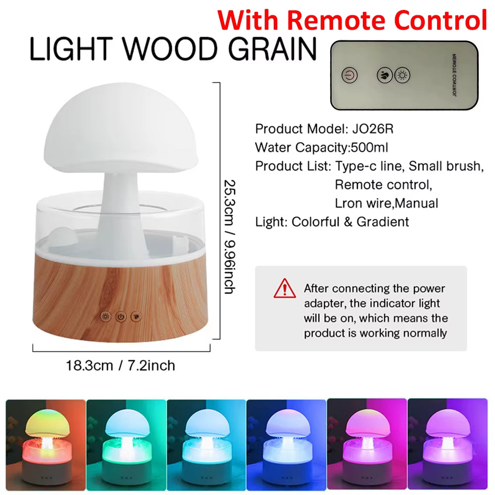 Mushroom Air Humidifier Rain Cloud Night Light Smell Distributor Water Drops Sounds Diffuser Calming Relax Aromatherapy Lamp