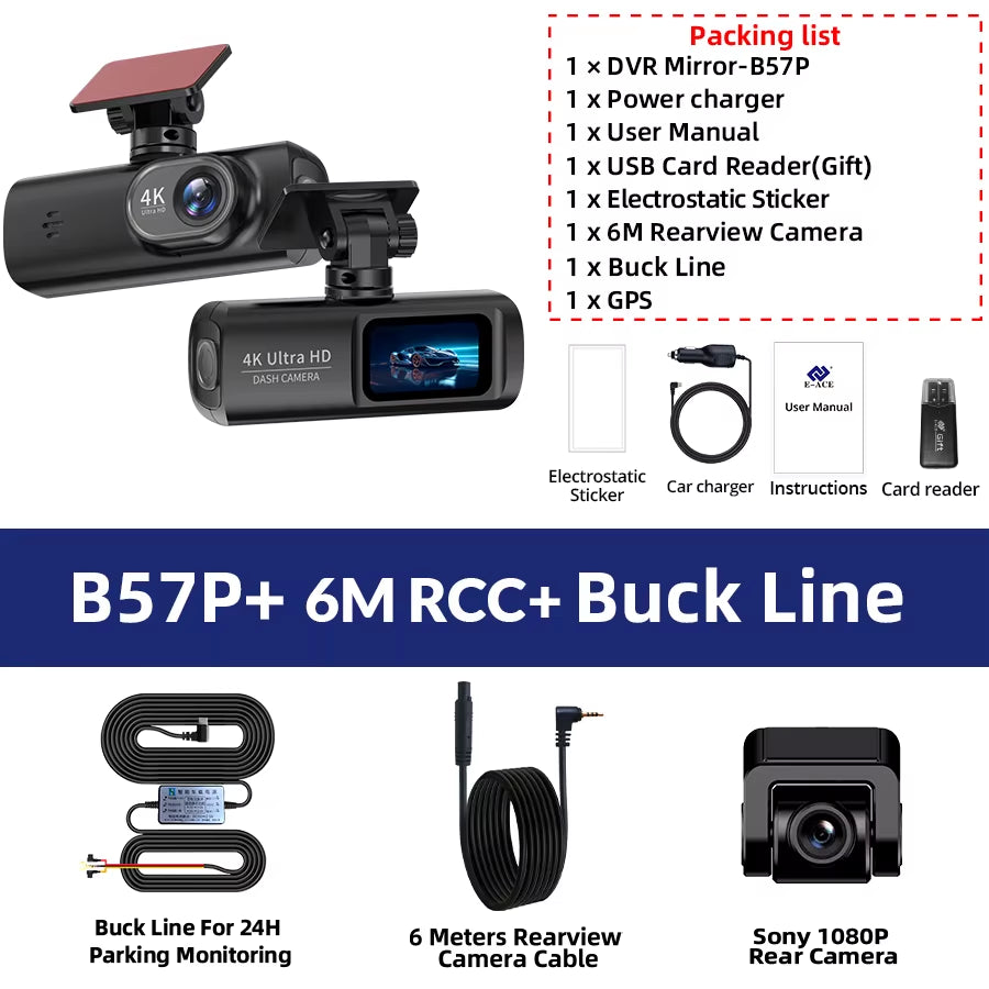 Dashcam 4K GPS WIFI Front and Rear 3 Channel Car Dvr Dash Cam Usb 2 Camera Video Recorder Black Box Auto Systems Smart