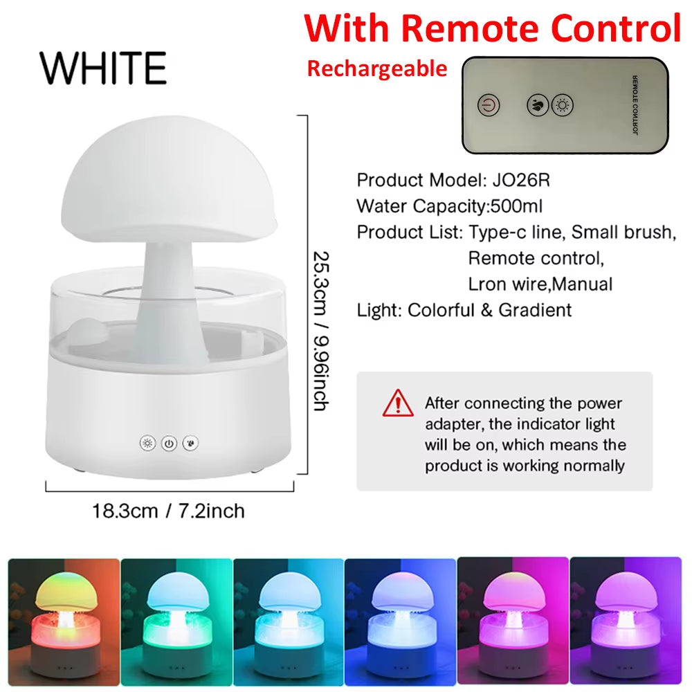 Mushroom Air Humidifier Rain Cloud Night Light Smell Distributor Water Drops Sounds Diffuser Calming Relax Aromatherapy Lamp