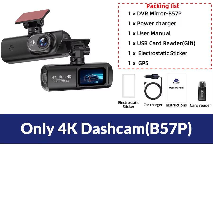 Dashcam 4K GPS WIFI Front and Rear 3 Channel Car Dvr Dash Cam Usb 2 Camera Video Recorder Black Box Auto Systems Smart