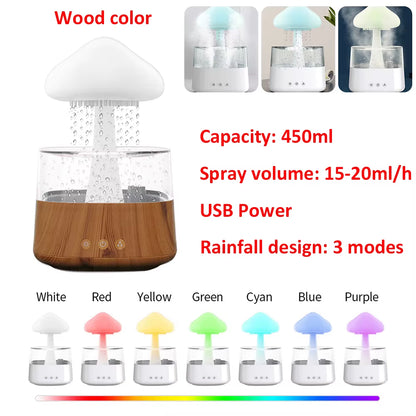 Mushroom Air Humidifier Rain Cloud Night Light Smell Distributor Water Drops Sounds Diffuser Calming Relax Aromatherapy Lamp