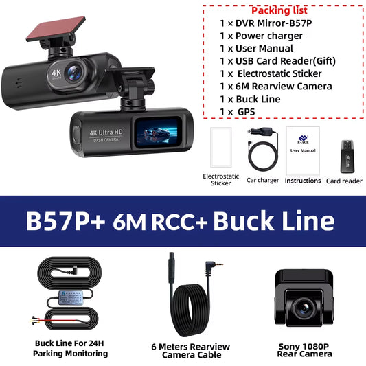 Dash Cam UHD 4K for Car Camera Night Vision with GPS Wifi 24H Parking Loop Record 4K Front and 1080P Rear Dual Lens