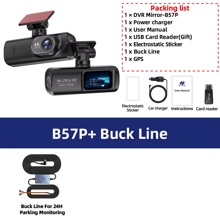 Dashcam 4K GPS WIFI Front and Rear 3 Channel Car Dvr Dash Cam Usb 2 Camera Video Recorder Black Box Auto Systems Smart