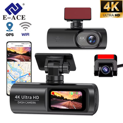 Dash Cam UHD 4K for Car Camera Night Vision with GPS Wifi 24H Parking Loop Record 4K Front and 1080P Rear Dual Lens