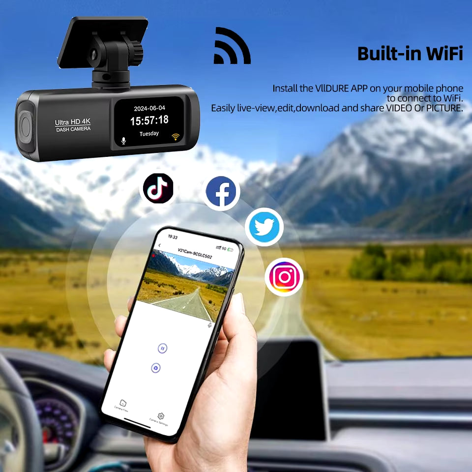 Dashcam 4K GPS WIFI Front and Rear 3 Channel Car Dvr Dash Cam Usb 2 Camera Video Recorder Black Box Auto Systems Smart