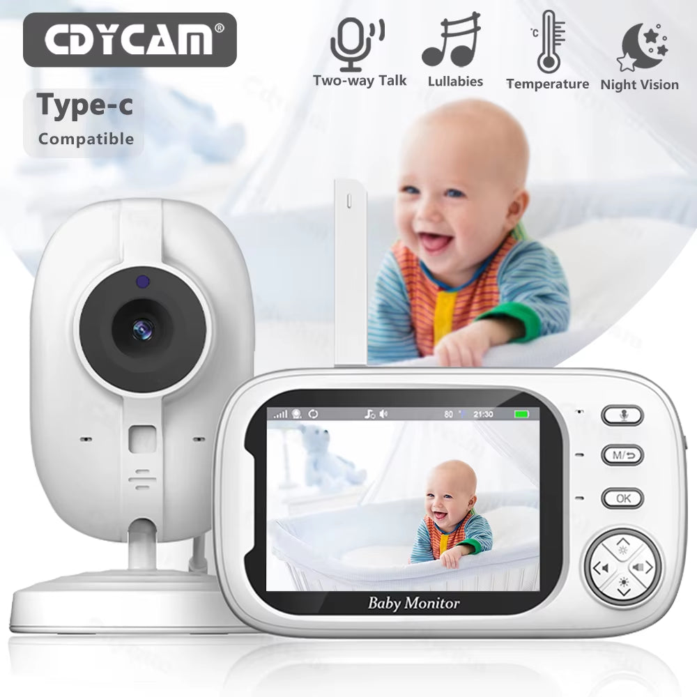 Wireless Video Baby Monitor 3.5 Inch with Lullabies Auto Night Vision Two Way Intercom Temperature Monitoring Babysitter