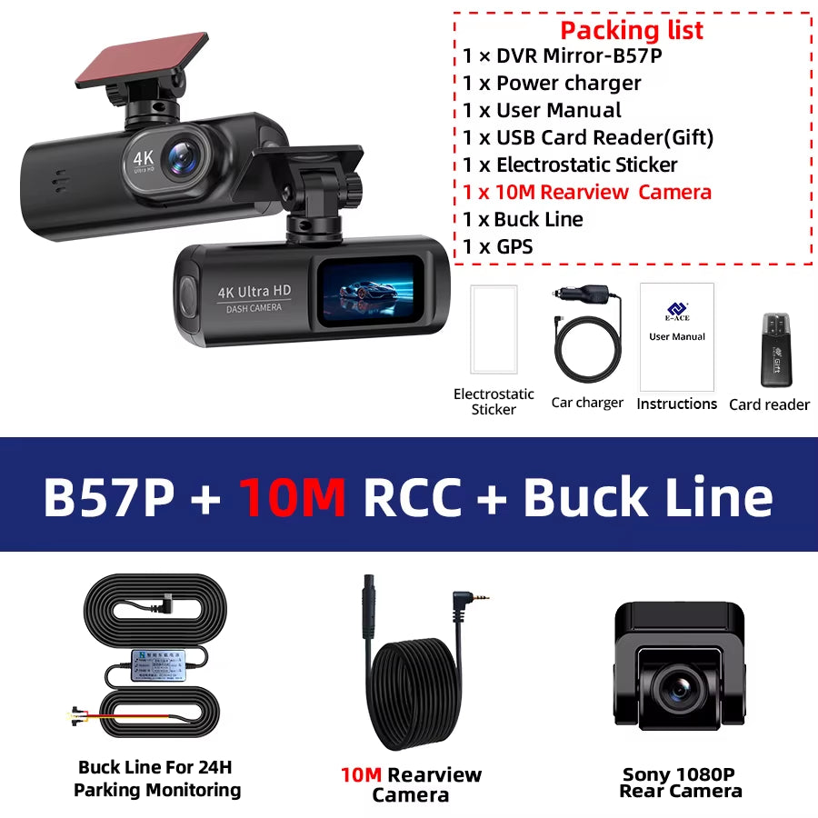 Dashcam 4K GPS WIFI Front and Rear 3 Channel Car Dvr Dash Cam Usb 2 Camera Video Recorder Black Box Auto Systems Smart