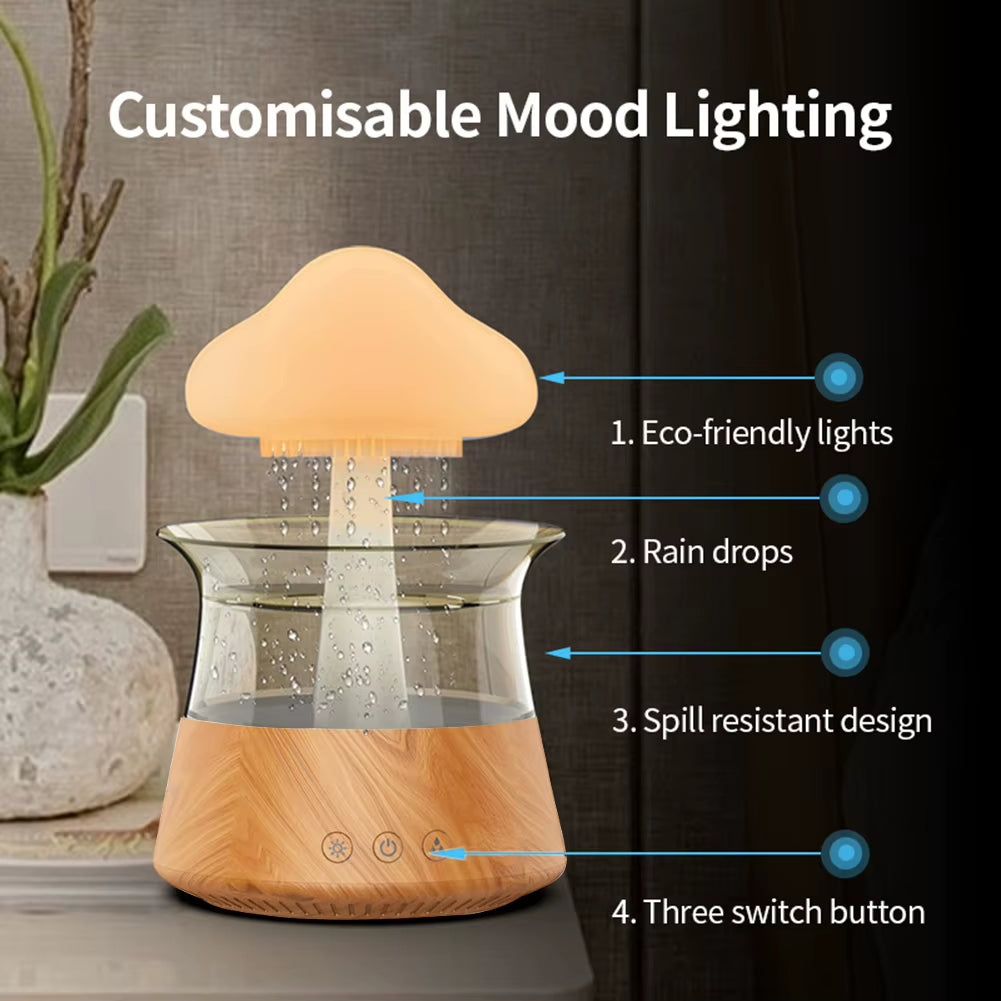 Mushroom Air Humidifier Rain Cloud Night Light Smell Distributor Water Drops Sounds Diffuser Calming Relax Aromatherapy Lamp