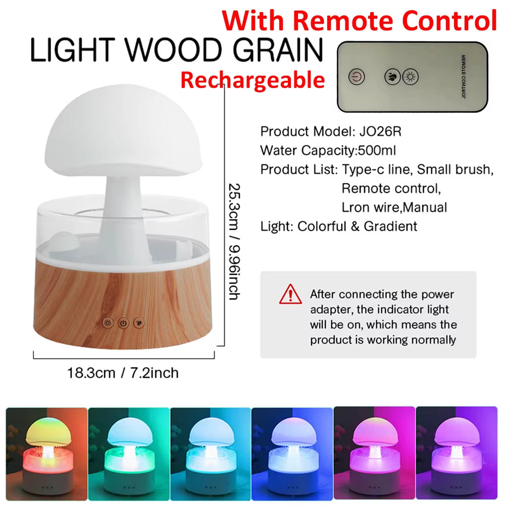 Mushroom Air Humidifier Rain Cloud Night Light Smell Distributor Water Drops Sounds Diffuser Calming Relax Aromatherapy Lamp