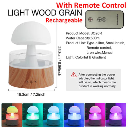 Mushroom Air Humidifier Rain Cloud Night Light Smell Distributor Water Drops Sounds Diffuser Calming Relax Aromatherapy Lamp