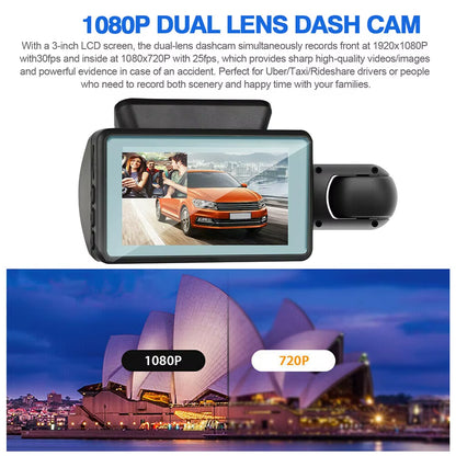 Dual Lens Dash Cam Car DVR Front and inside Camera Video Driving Recorder Parking Monitor Night Vision G-Sensor 1080P