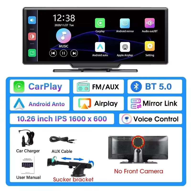 Yunpan 10.26" Dash Cam 4K 2160P Rearview Camera Carplay & Android Auto Dvr Gps Navigation Voice Control Car Dvr 5G Bt Fm Monitor