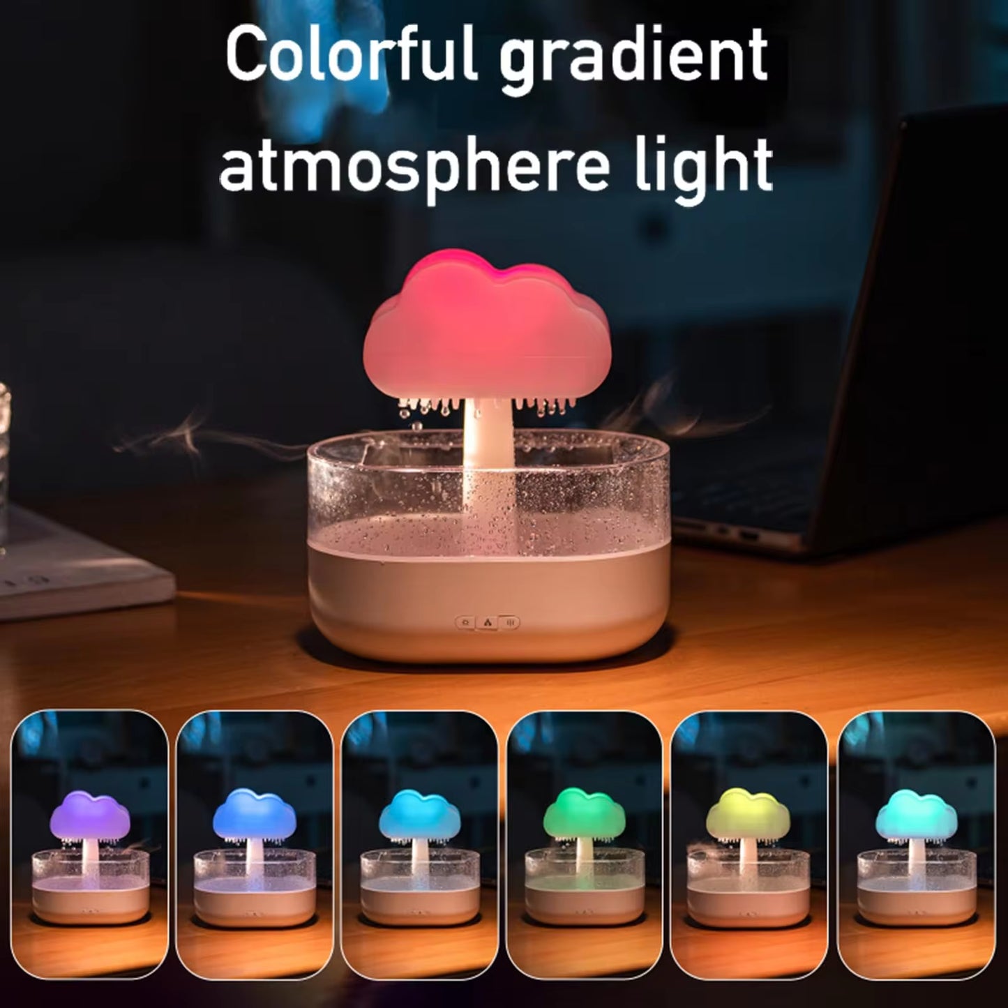 Cloud Rain Humidifier Water Drip 200Ml Cloud Aromatherapy Essential Oil Diffuser with Diffuser with 7 Colors LED Light