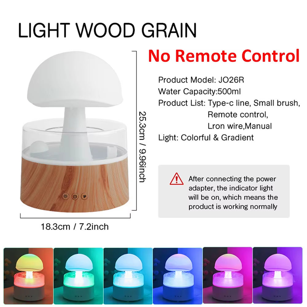 Mushroom Air Humidifier Rain Cloud Night Light Smell Distributor Water Drops Sounds Diffuser Calming Relax Aromatherapy Lamp