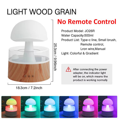 Mushroom Air Humidifier Rain Cloud Night Light Smell Distributor Water Drops Sounds Diffuser Calming Relax Aromatherapy Lamp