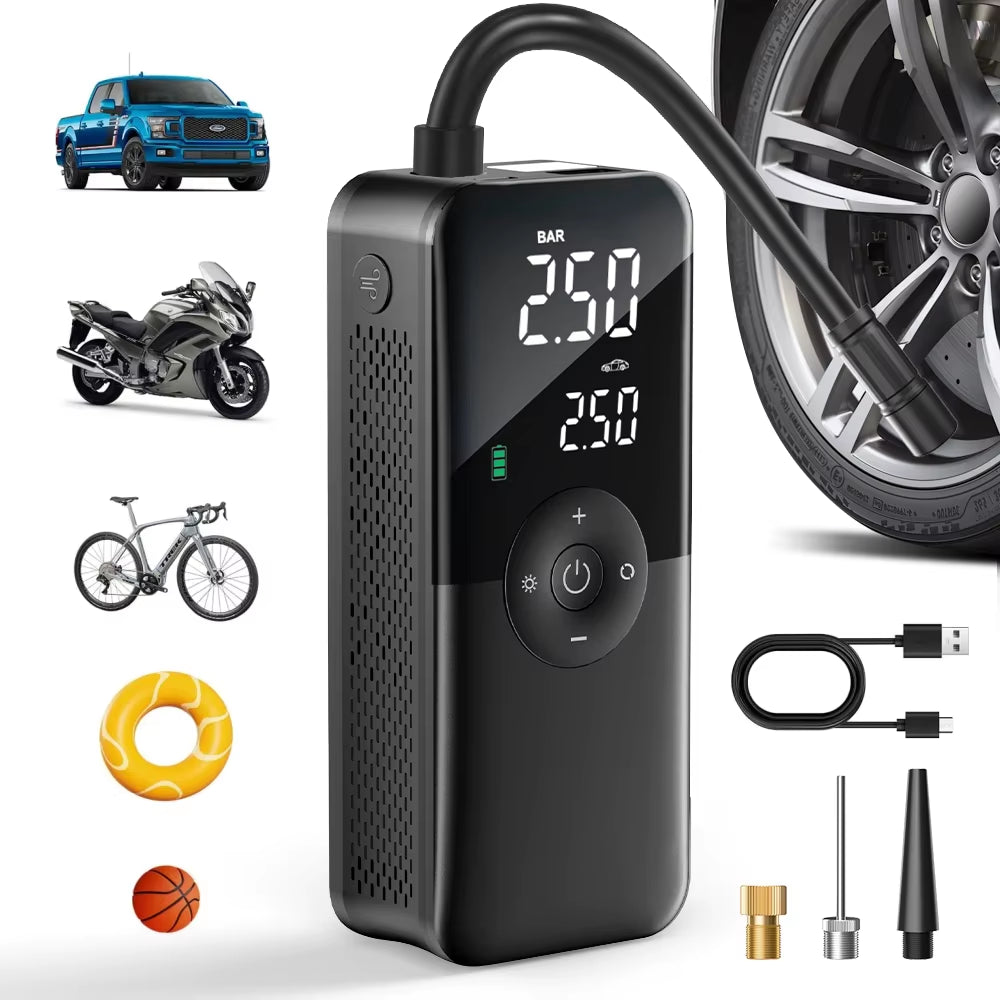 Portable Tire Inflator Rechargeable Electric Inflator for Car Bicycle Digital Air Compressor Football Ball Inflator Pump