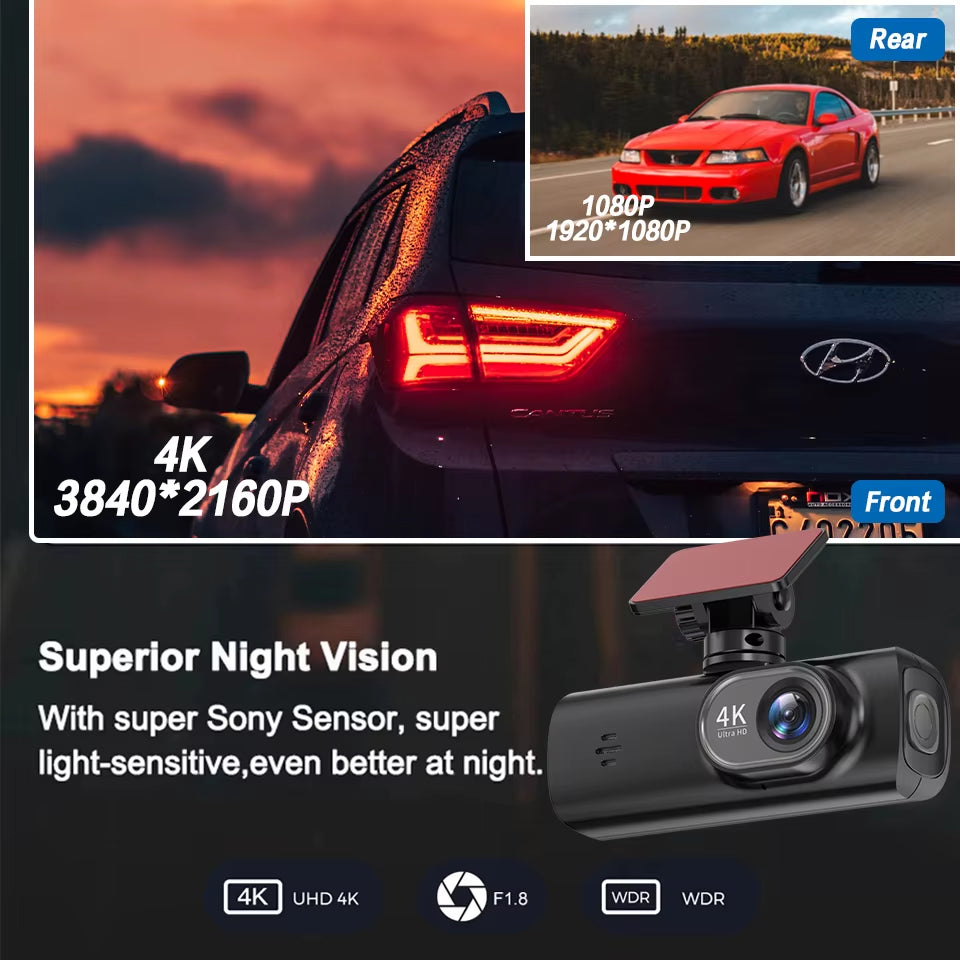 Dashcam 4K GPS WIFI Front and Rear 3 Channel Car Dvr Dash Cam Usb 2 Camera Video Recorder Black Box Auto Systems Smart