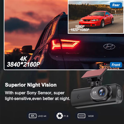 Dashcam 4K GPS WIFI Front and Rear 3 Channel Car Dvr Dash Cam Usb 2 Camera Video Recorder Black Box Auto Systems Smart