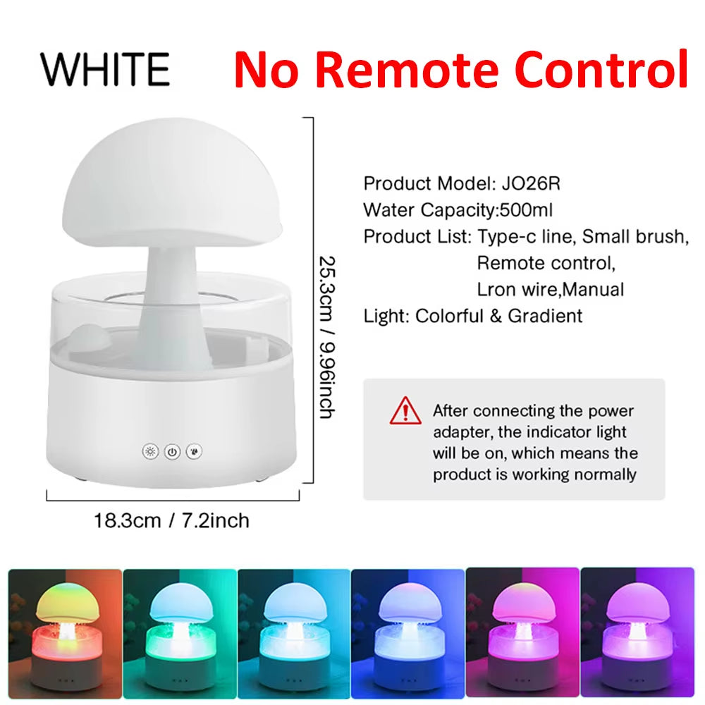 Mushroom Air Humidifier Rain Cloud Night Light Smell Distributor Water Drops Sounds Diffuser Calming Relax Aromatherapy Lamp