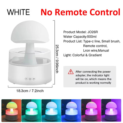 Mushroom Air Humidifier Rain Cloud Night Light Smell Distributor Water Drops Sounds Diffuser Calming Relax Aromatherapy Lamp