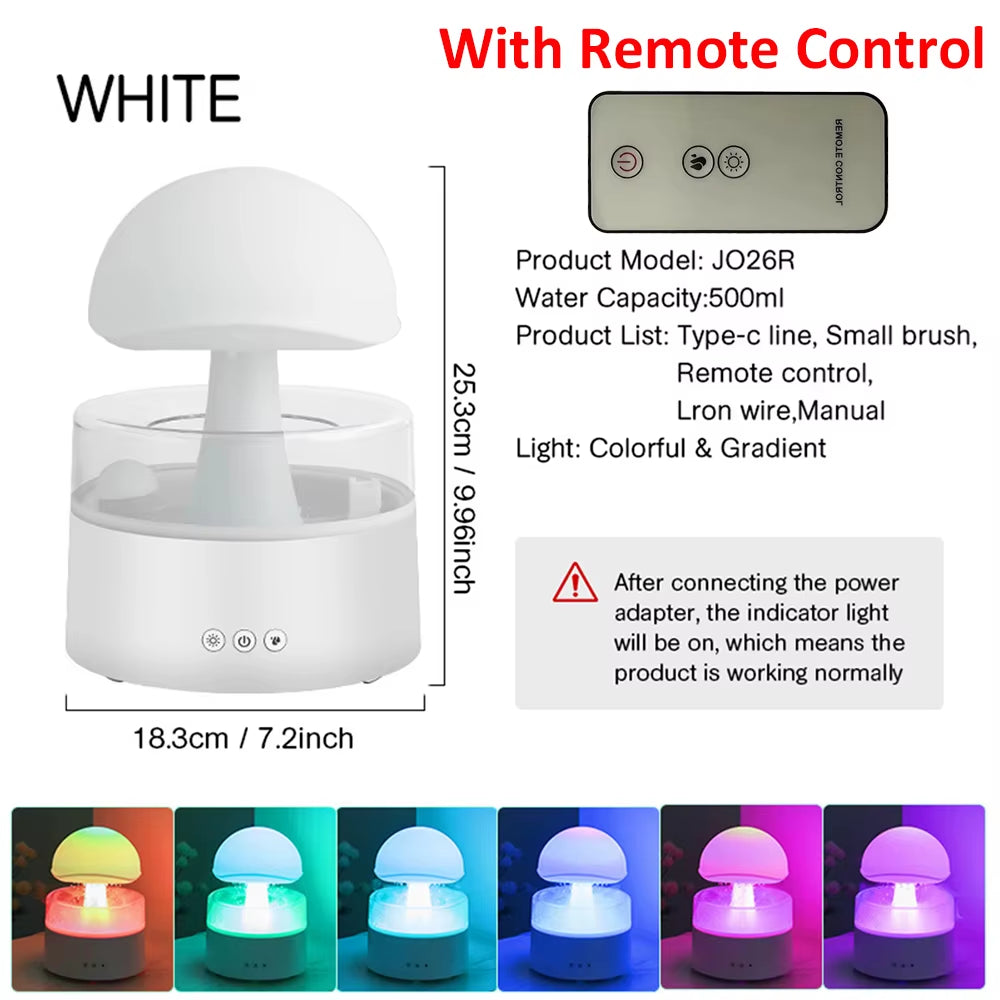 Mushroom Air Humidifier Rain Cloud Night Light Smell Distributor Water Drops Sounds Diffuser Calming Relax Aromatherapy Lamp