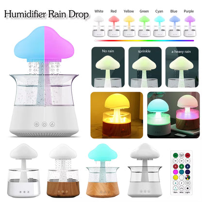 Mushroom Air Humidifier Rain Cloud Night Light Smell Distributor Water Drops Sounds Diffuser Calming Relax Aromatherapy Lamp