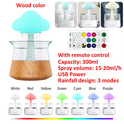 Mushroom Air Humidifier Rain Cloud Night Light Smell Distributor Water Drops Sounds Diffuser Calming Relax Aromatherapy Lamp