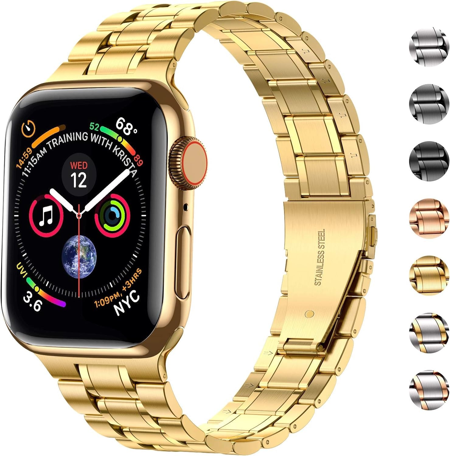 Solid Stainless Steel Band Compatible with Apple Watch 44Mm 42Mm (Not Series 10), Metal Strap with Soft TPU Case for Iwatch Series 6 5 4 3 2 1 SE Women and Men, Gold