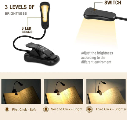 Rechargeable 3000K LED Book Light, Easy Clip on Reading Lights for Reading in Bed. Perfect for Readers.