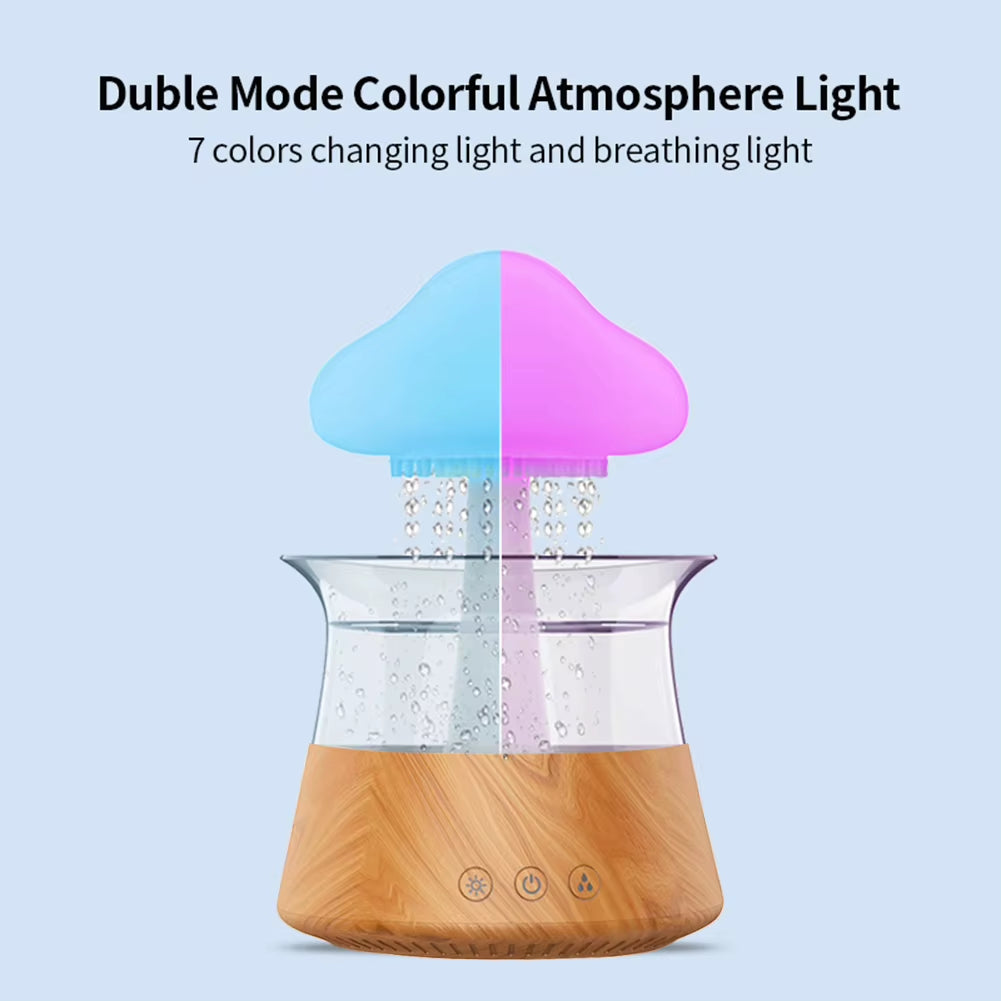 Mushroom Air Humidifier Rain Cloud Night Light Smell Distributor Water Drops Sounds Diffuser Calming Relax Aromatherapy Lamp