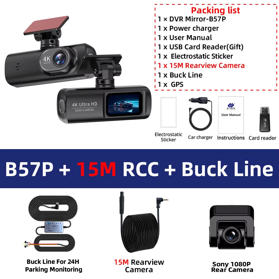 Dashcam 4K GPS WIFI Front and Rear 3 Channel Car Dvr Dash Cam Usb 2 Camera Video Recorder Black Box Auto Systems Smart