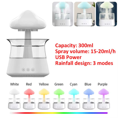 Mushroom Air Humidifier Rain Cloud Night Light Smell Distributor Water Drops Sounds Diffuser Calming Relax Aromatherapy Lamp