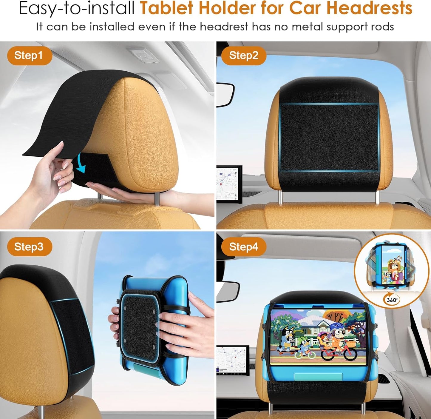 Car Headrest Mount Silicon Holder, Universal Tablet Holder in Back Seats, Car Mount Angle-Adjustable Car Headrest Holder Fits All 7-12.9 Inch Tablets/Game Machines (2 Pack)