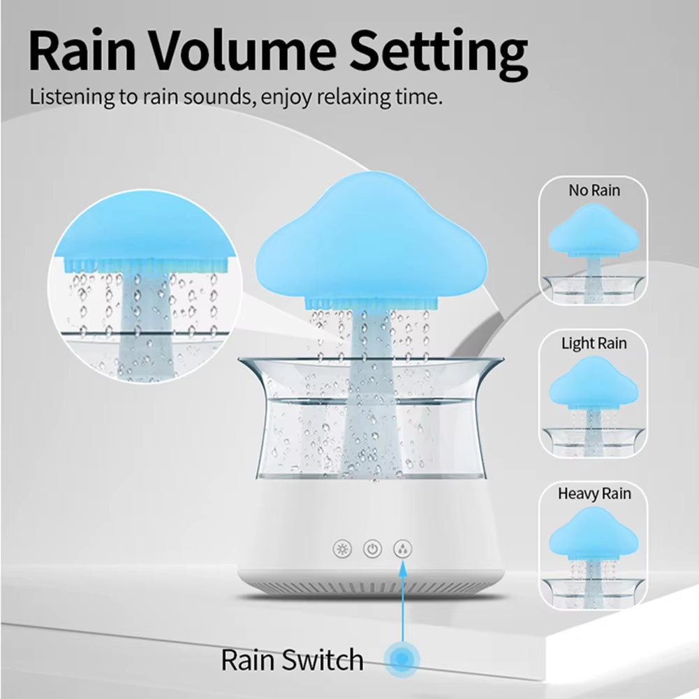 Mushroom Air Humidifier Rain Cloud Night Light Smell Distributor Water Drops Sounds Diffuser Calming Relax Aromatherapy Lamp