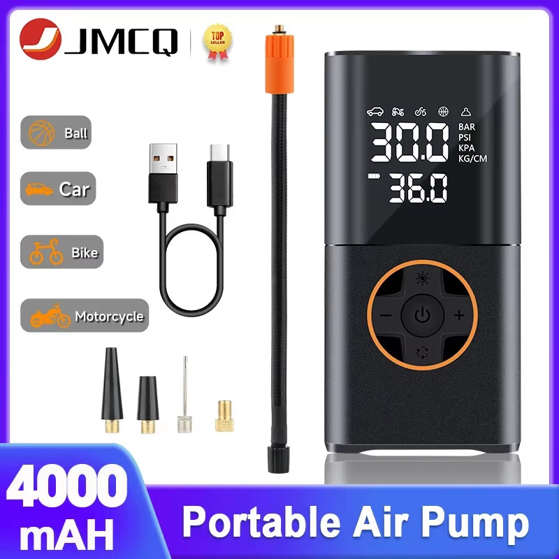 JMCQ Portable Car Air Compressor Pump 4000Mah 150PSI Wireless Auto Electric Pumping Digital Display for Motorcycle Bike Ball